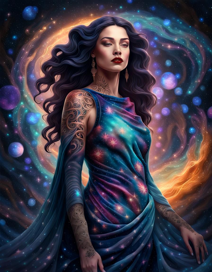 Nebula Goddess with Astronomical Tattoos
