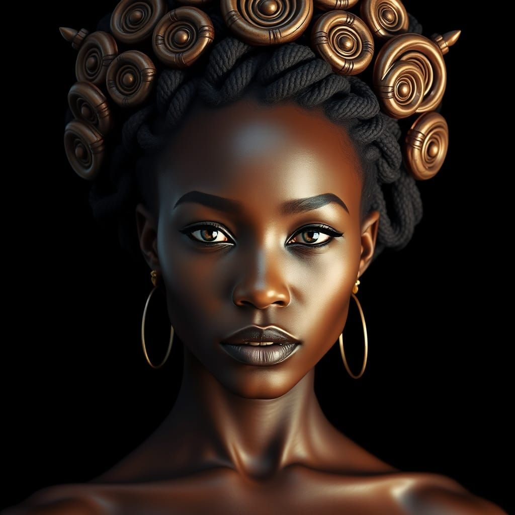 Afro-Futurist Celestial Warrior Queen in Mythic Style