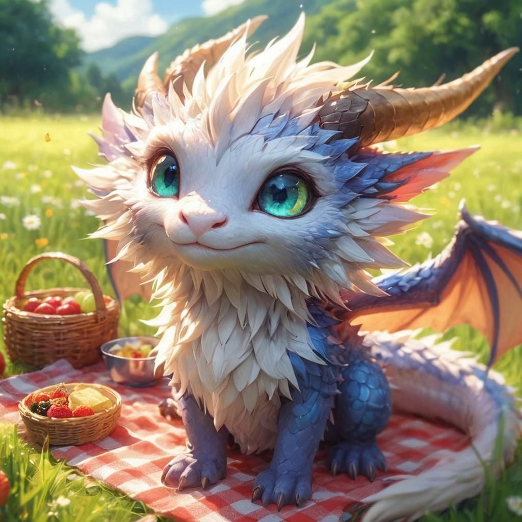 Adorable Dragon Picnic in Anime Style