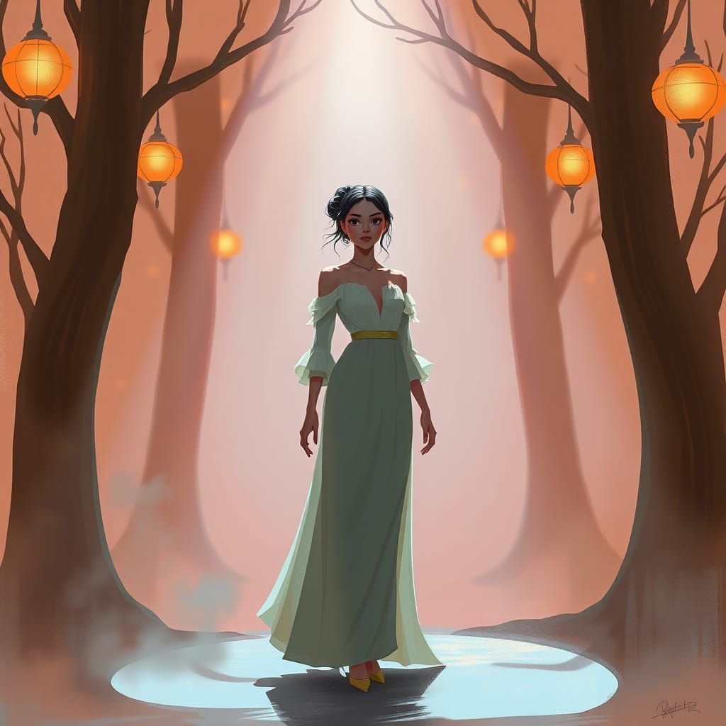 Elegant Woman in Serene Environment, Digital Art