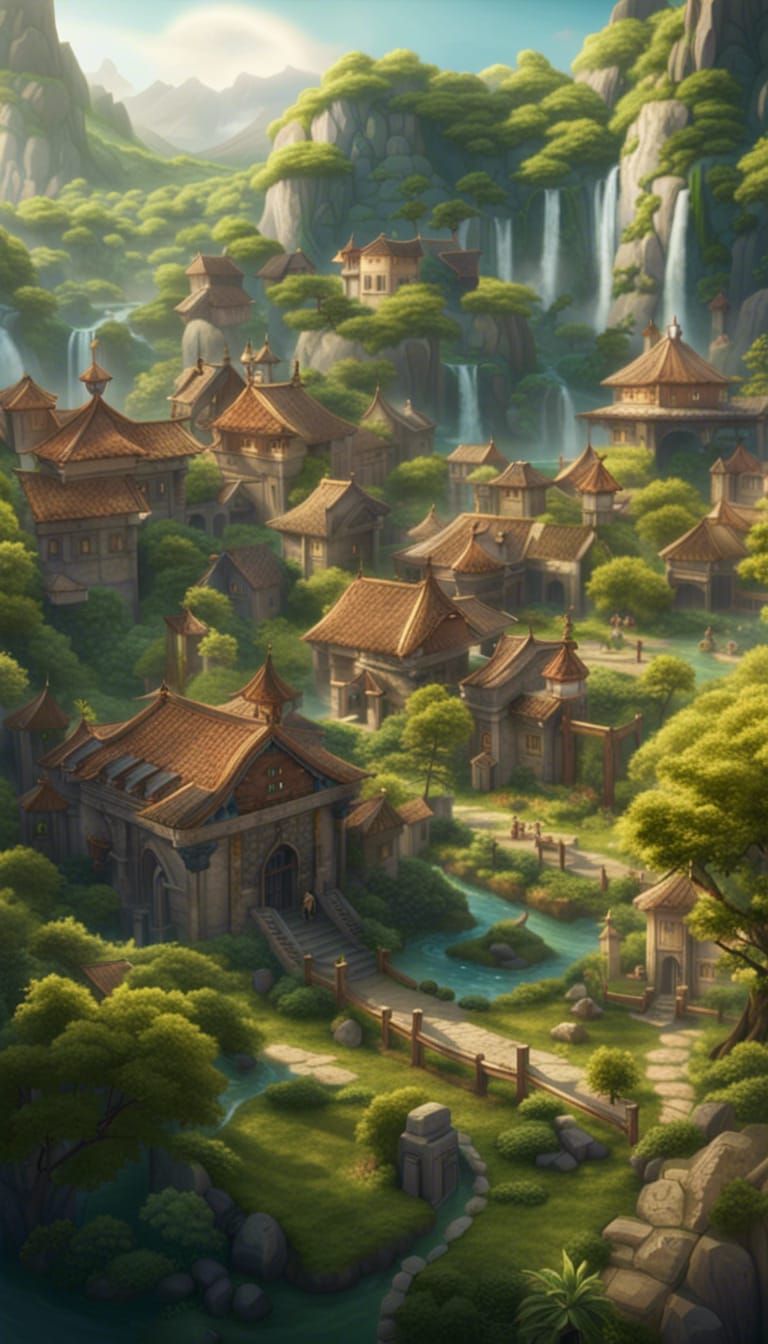 Fantasy Village: Asian and Roman Inspired Landscape