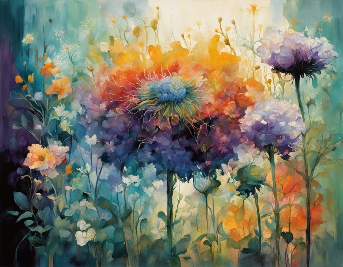 Vibrant Abstract Wildflowers in Cosmic Colors