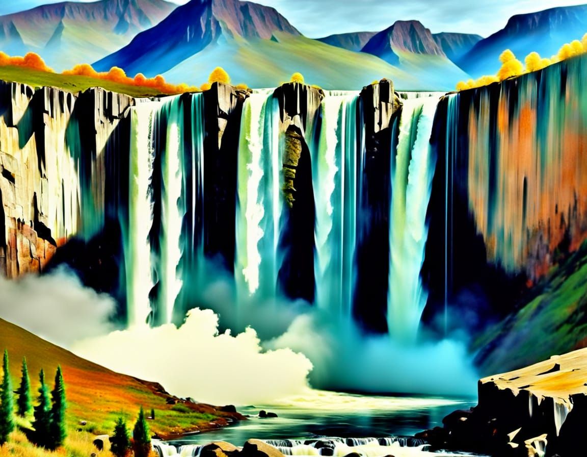 Majestic Mountain Waterfall Scenic View