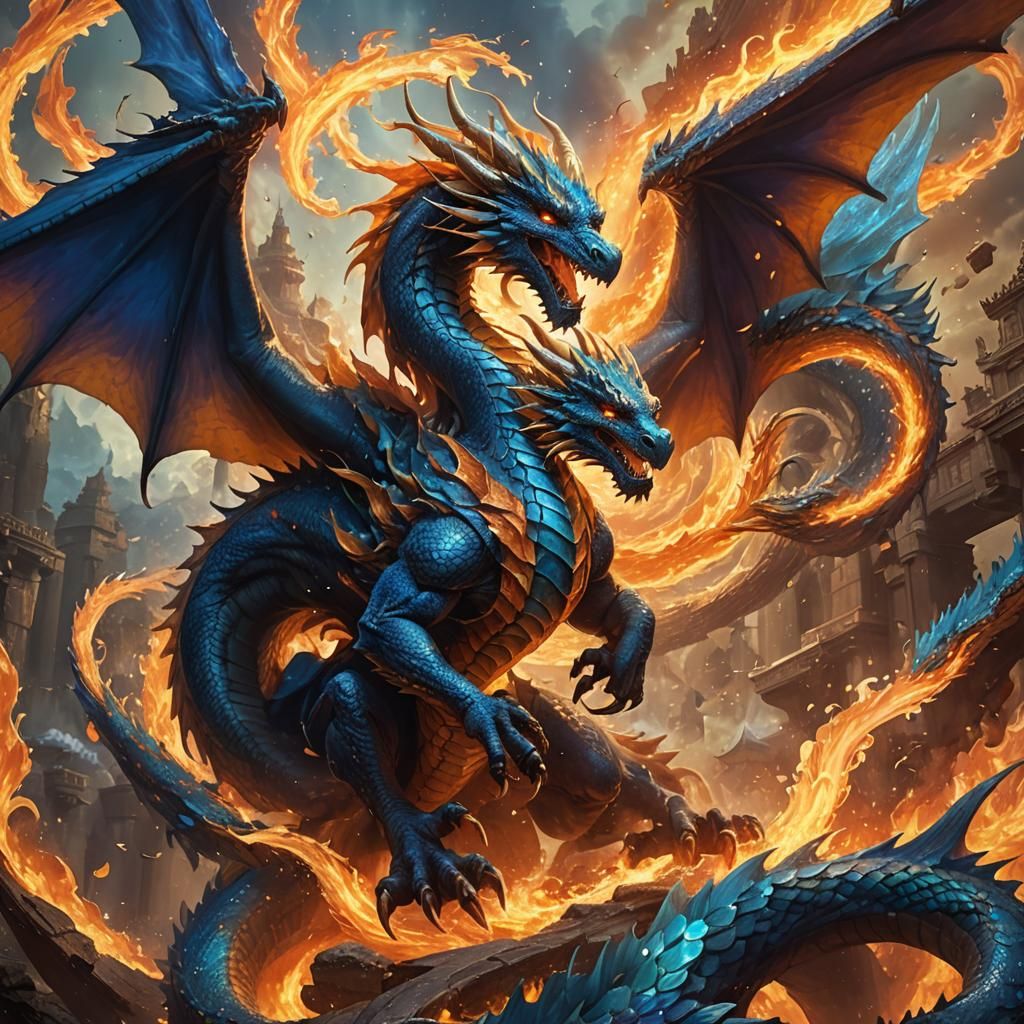 Elemental Dragon Amidst Swirling Forces