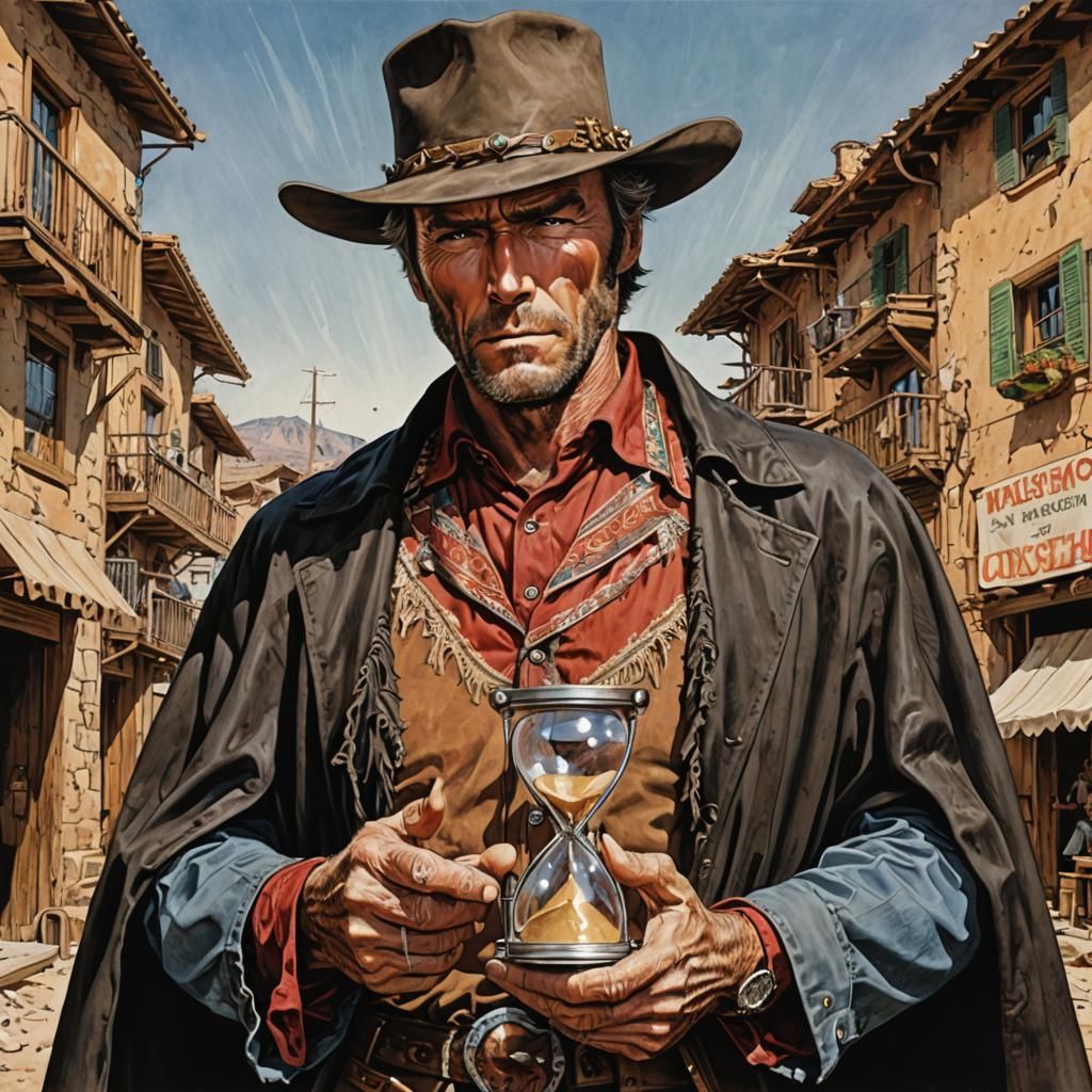 Gunslinger's Hourglass: Comic Book Style Western Portrait