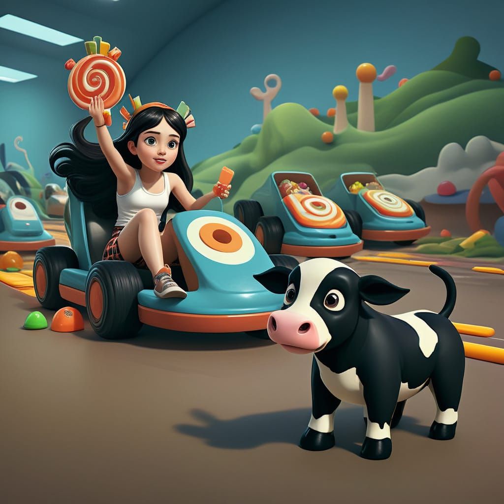 Girl Eating Candy in Colorful Candy Art Style