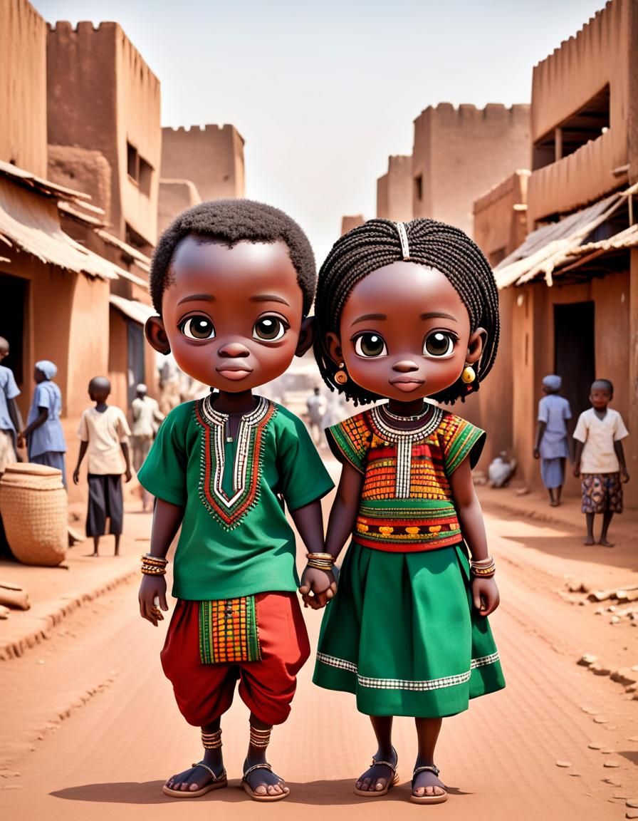 Chibi Characters in Traditional Burkina Faso Folk Outfits