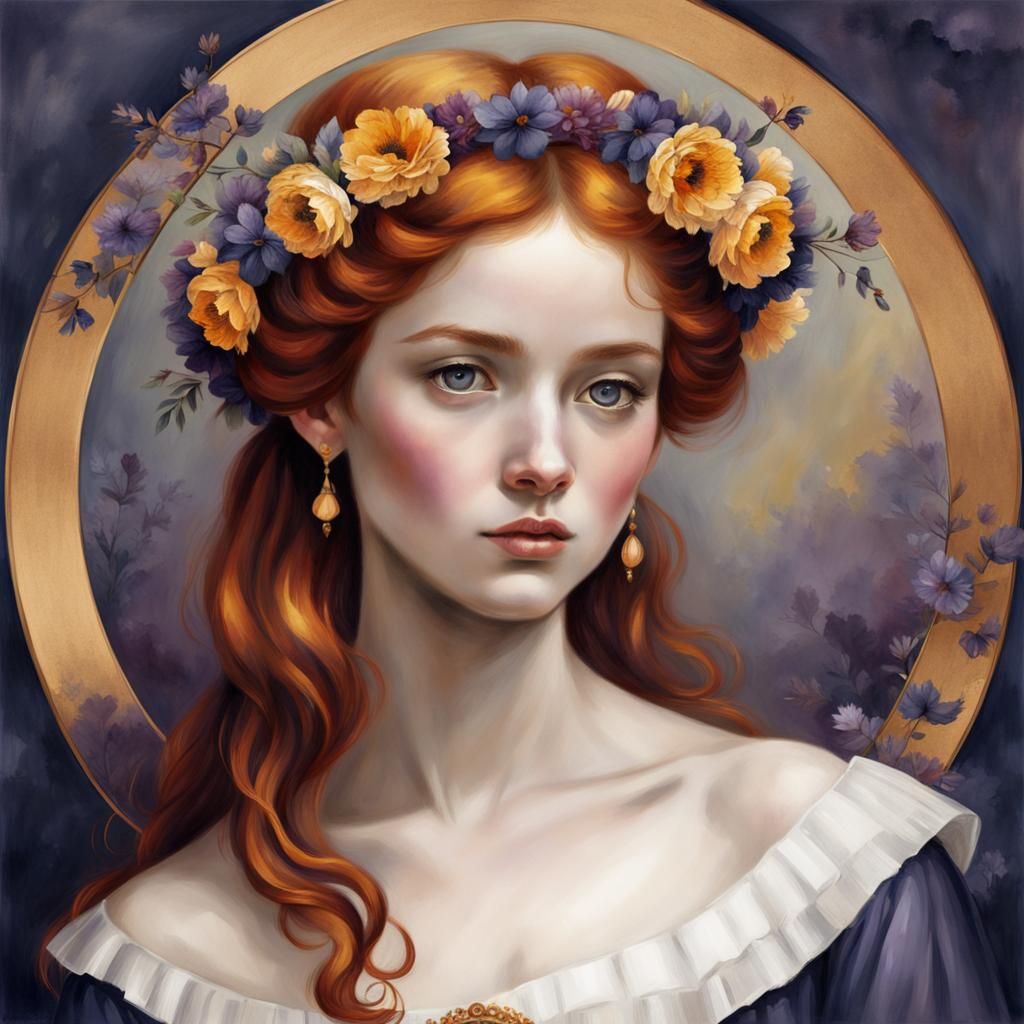 Girl with Flower Crown in Watercolor Style