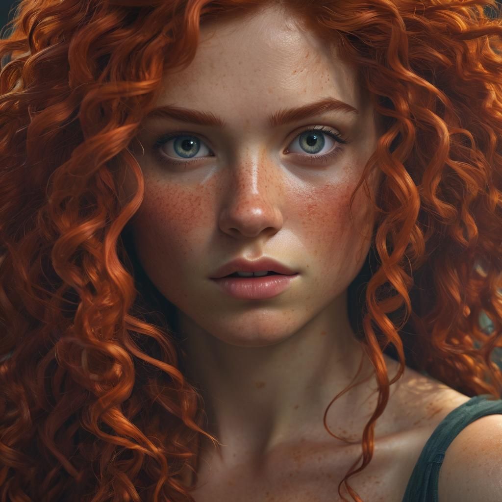 Hyperrealistic Merida Portrait with Red Hair