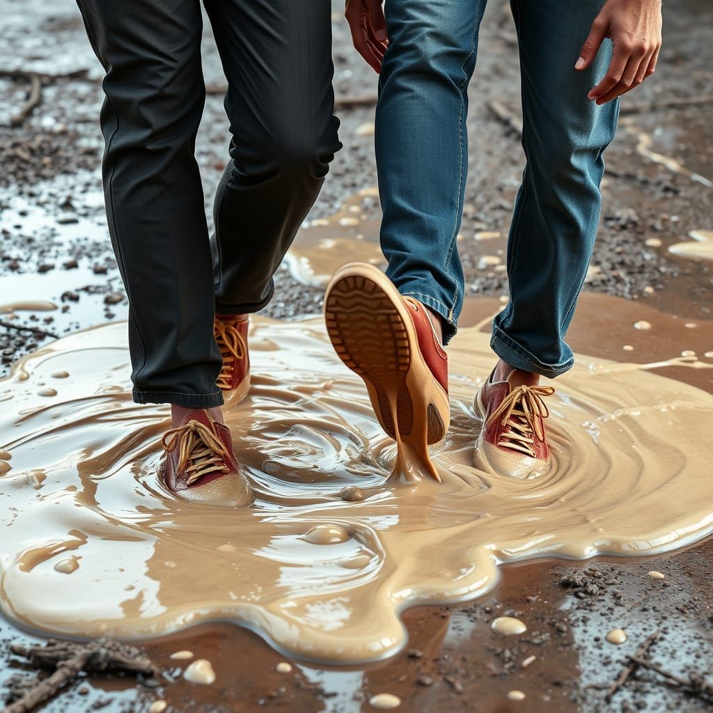 Men Stuck in a Sticky Glue Puddle
