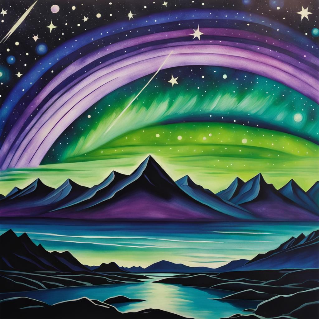 Psychedelic Aurora Borealis in Art Deco Style