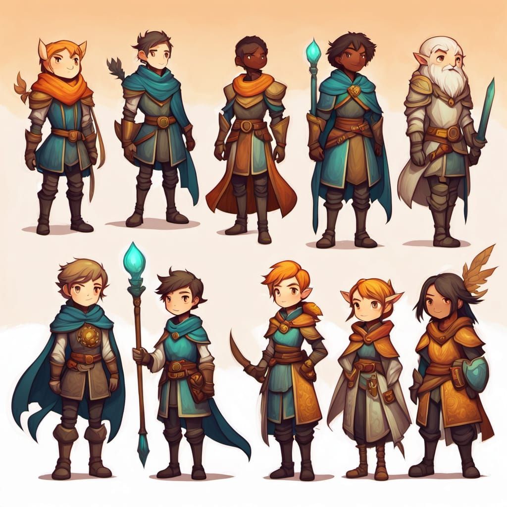 Whimsical Fantasy Gathering in Handcrafted Cartoon Style