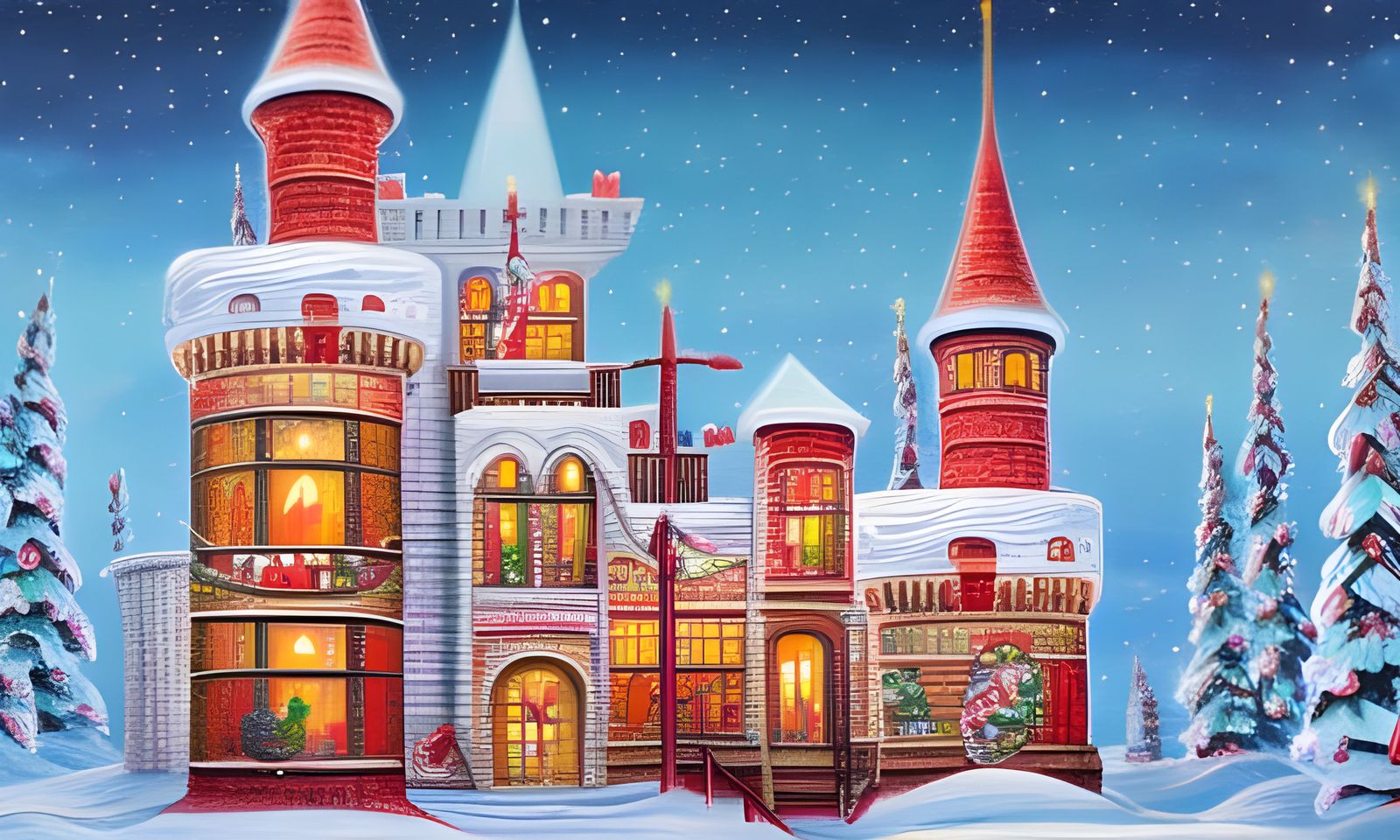 Christmas Castle at the North Pole: Oil Painting