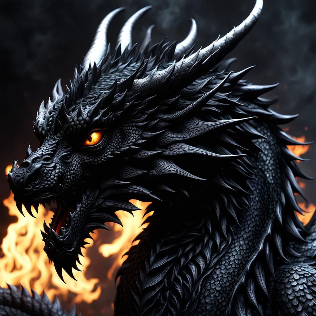 Dark Goth Dragon with Intricate Ink Fur