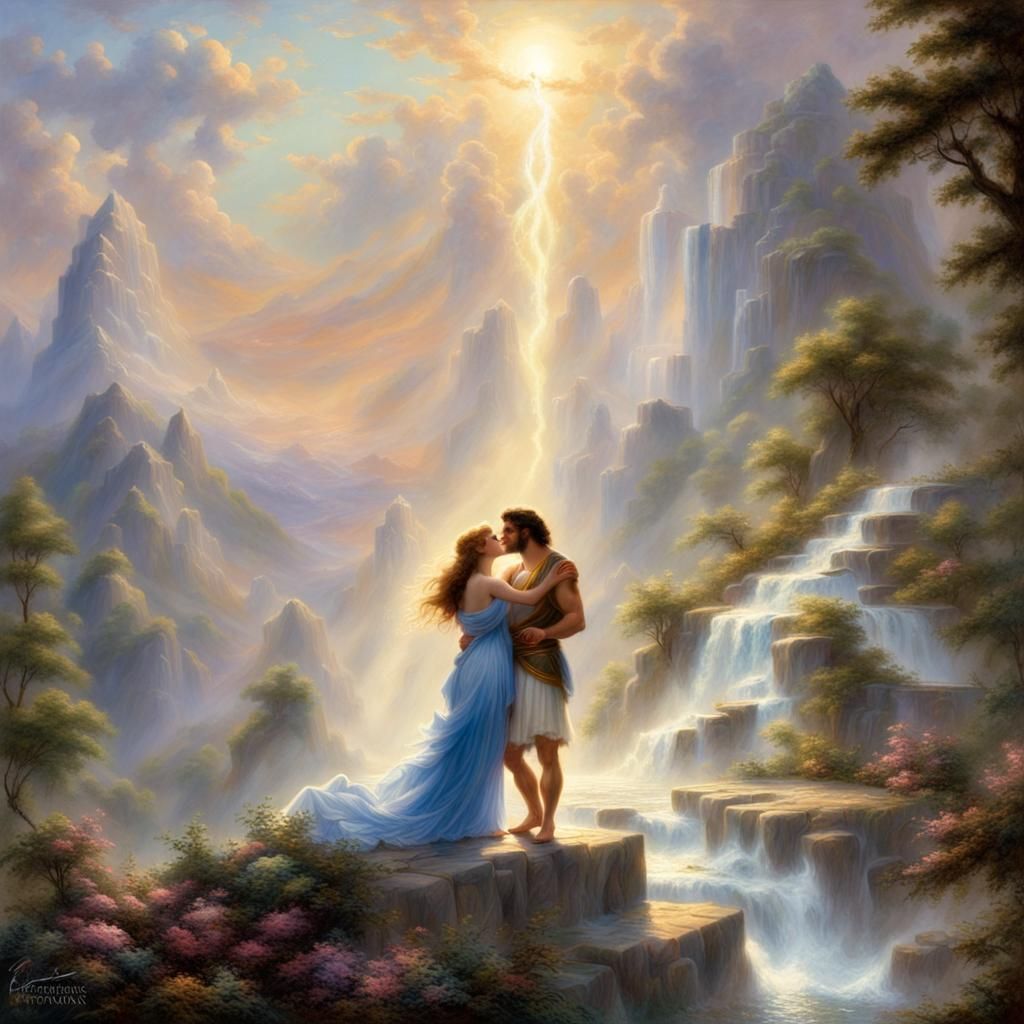Zeus and Hera in Ethereal Mount Olympus Fantasy