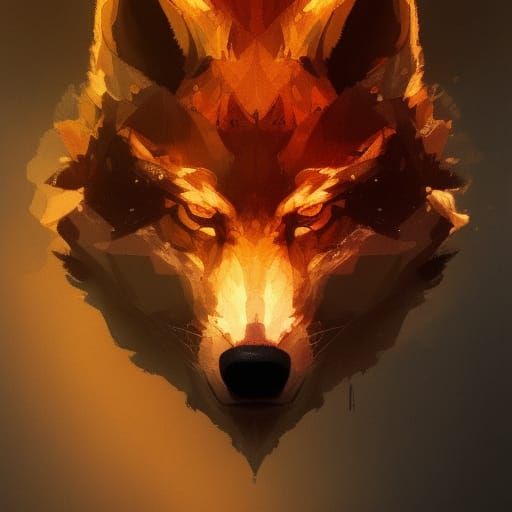 Detailed Fire Wolf Portrait in Art Nouveau Style