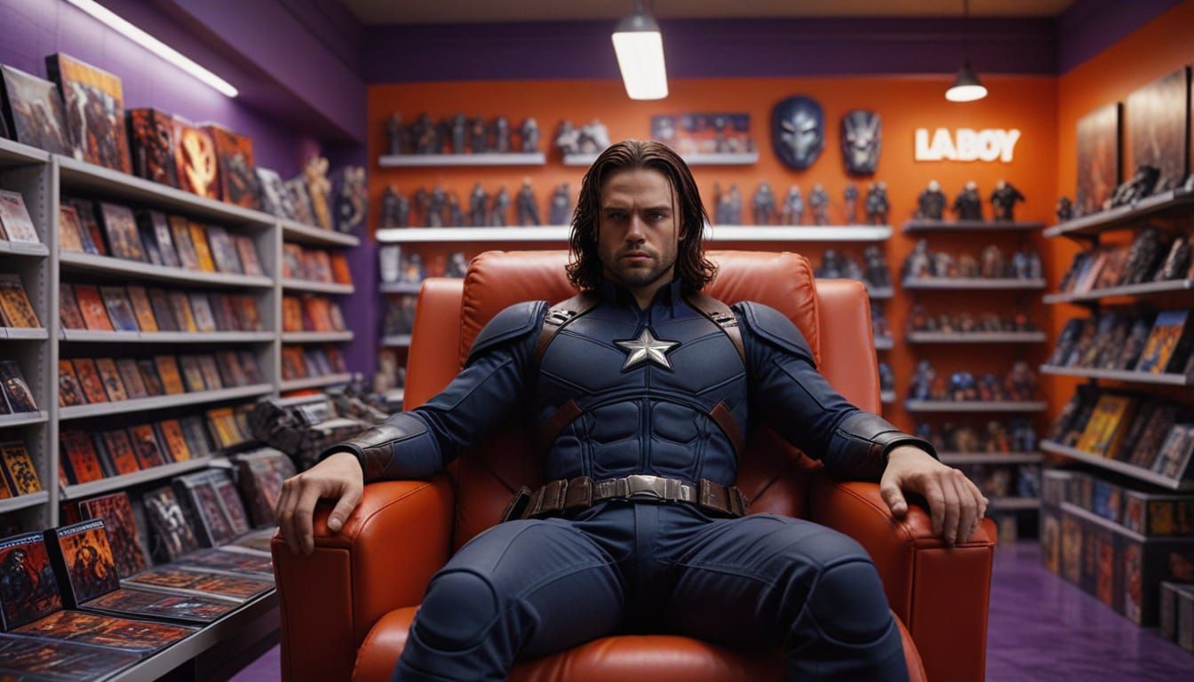 Bucky Barnes in a Futuristic Comic Book Shop