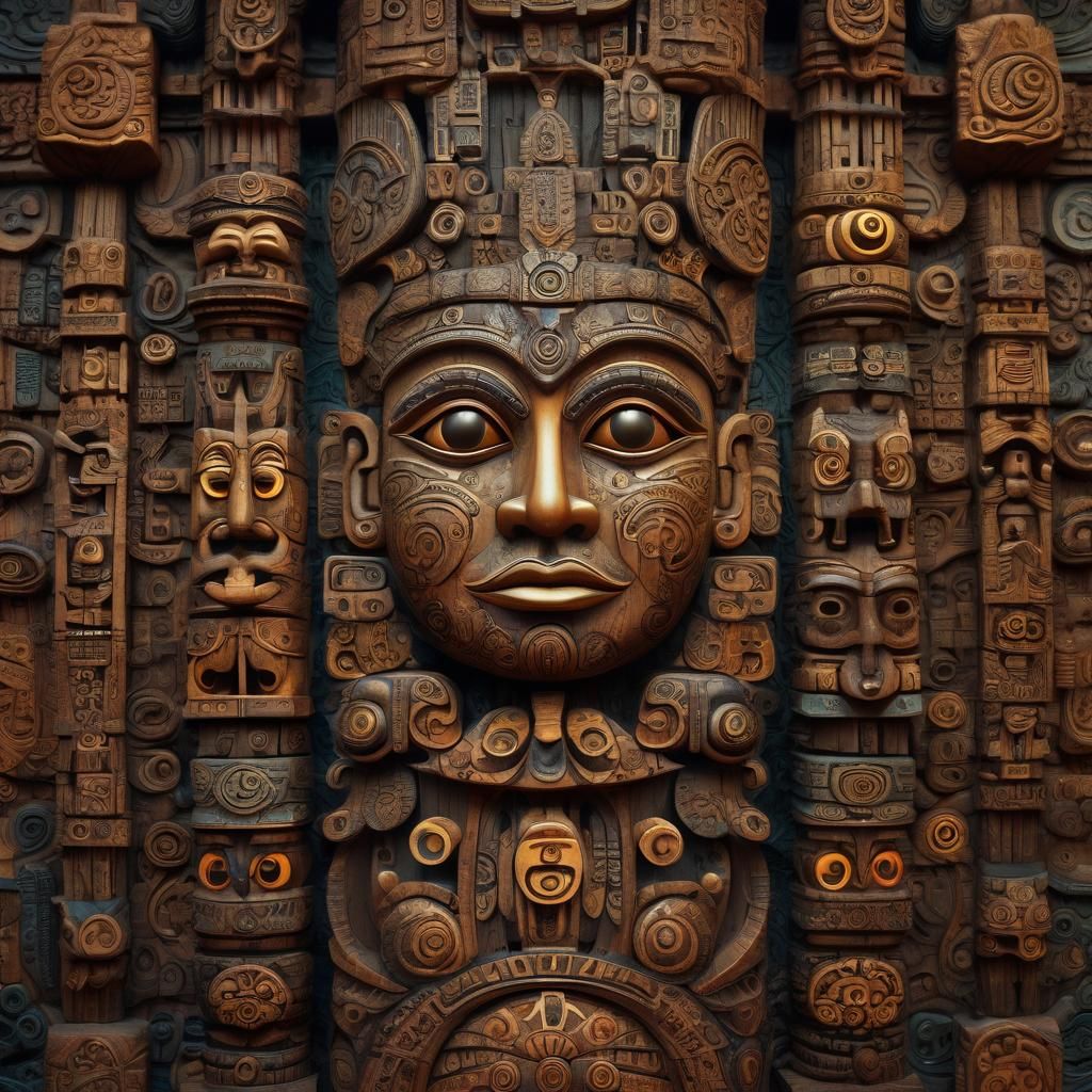 Mystical Wooden Totem with Glowing Embers