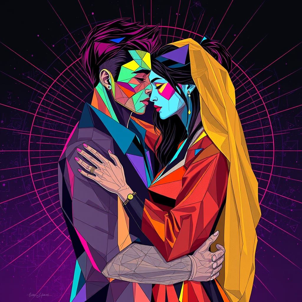 Neonpunk Couple in Vibrant Abstraction