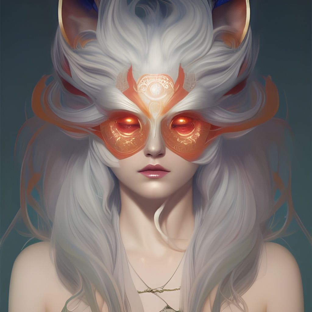 Beautiful Kitsune Portrait in Hyperdetailed Style