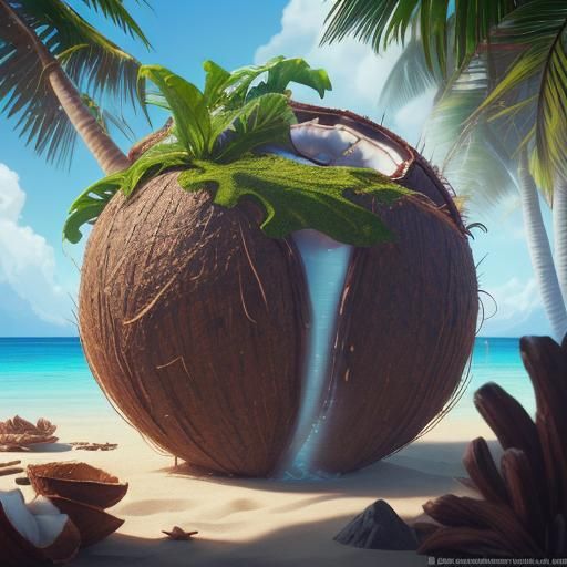 Coconut on Hawaii Beach: Detailed Matte Painting