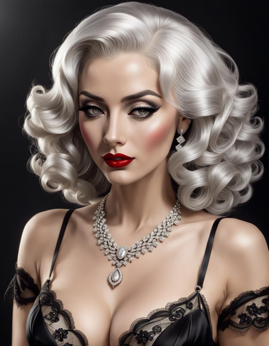 Glamorous 50s Girl in Graphite Drawing