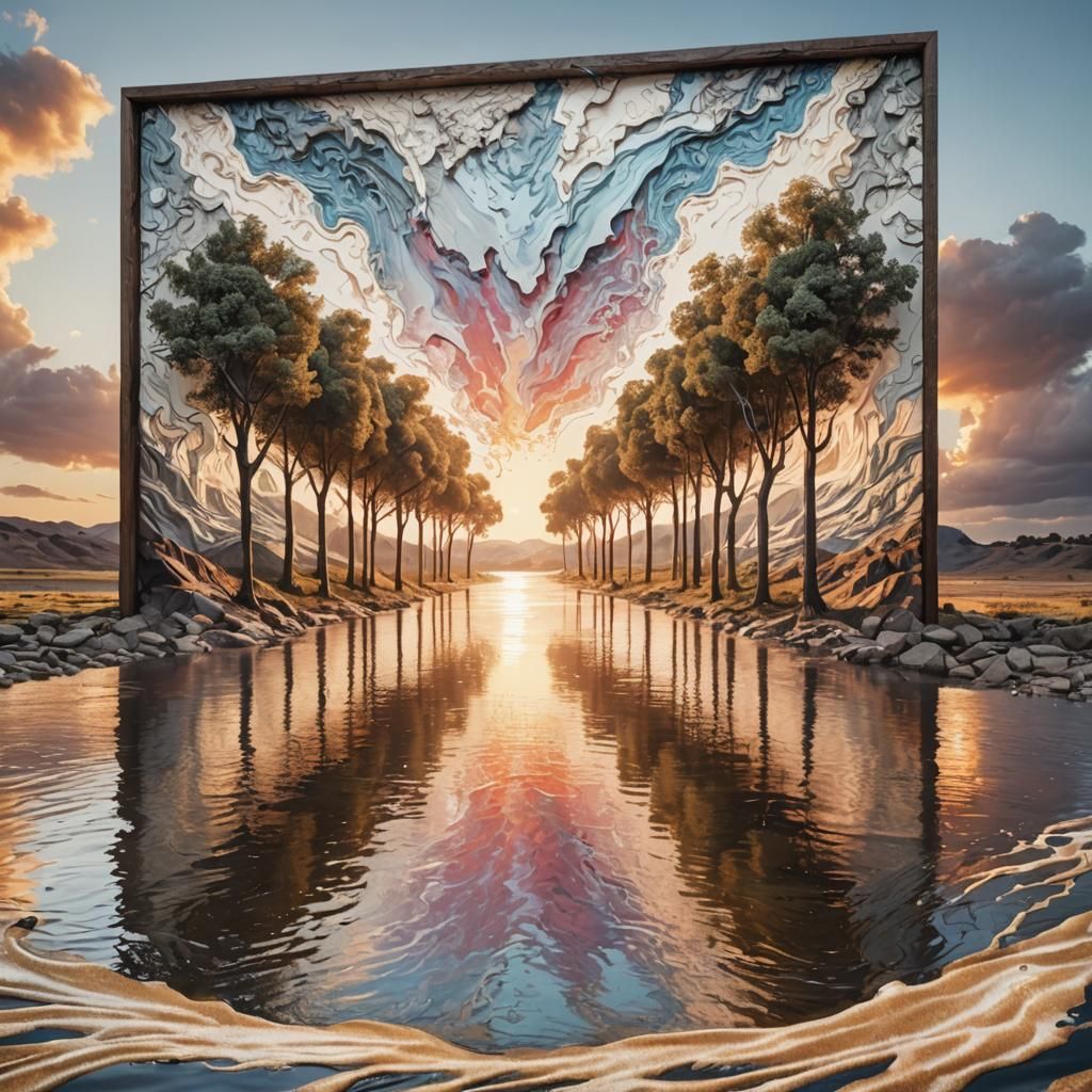 Giant 3D Painting with Flowing River