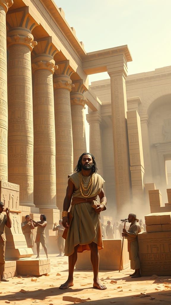 Ancient Egyptian Architect Imhotep in Grandiose Construction...