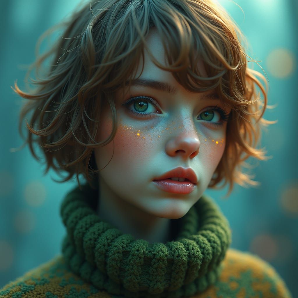 Ethereal Woman with Green Eyes in Matte Painting Style