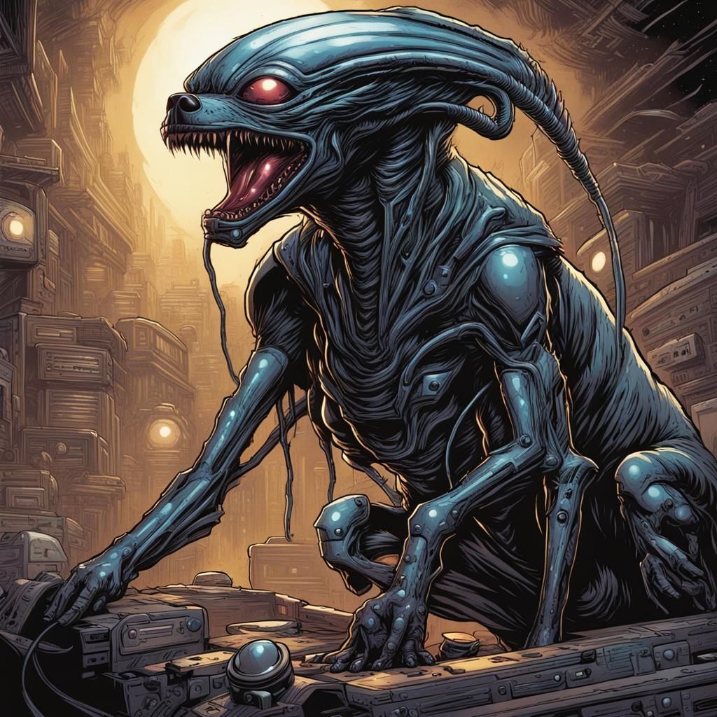 Alien Dog in Comic Book Art Style