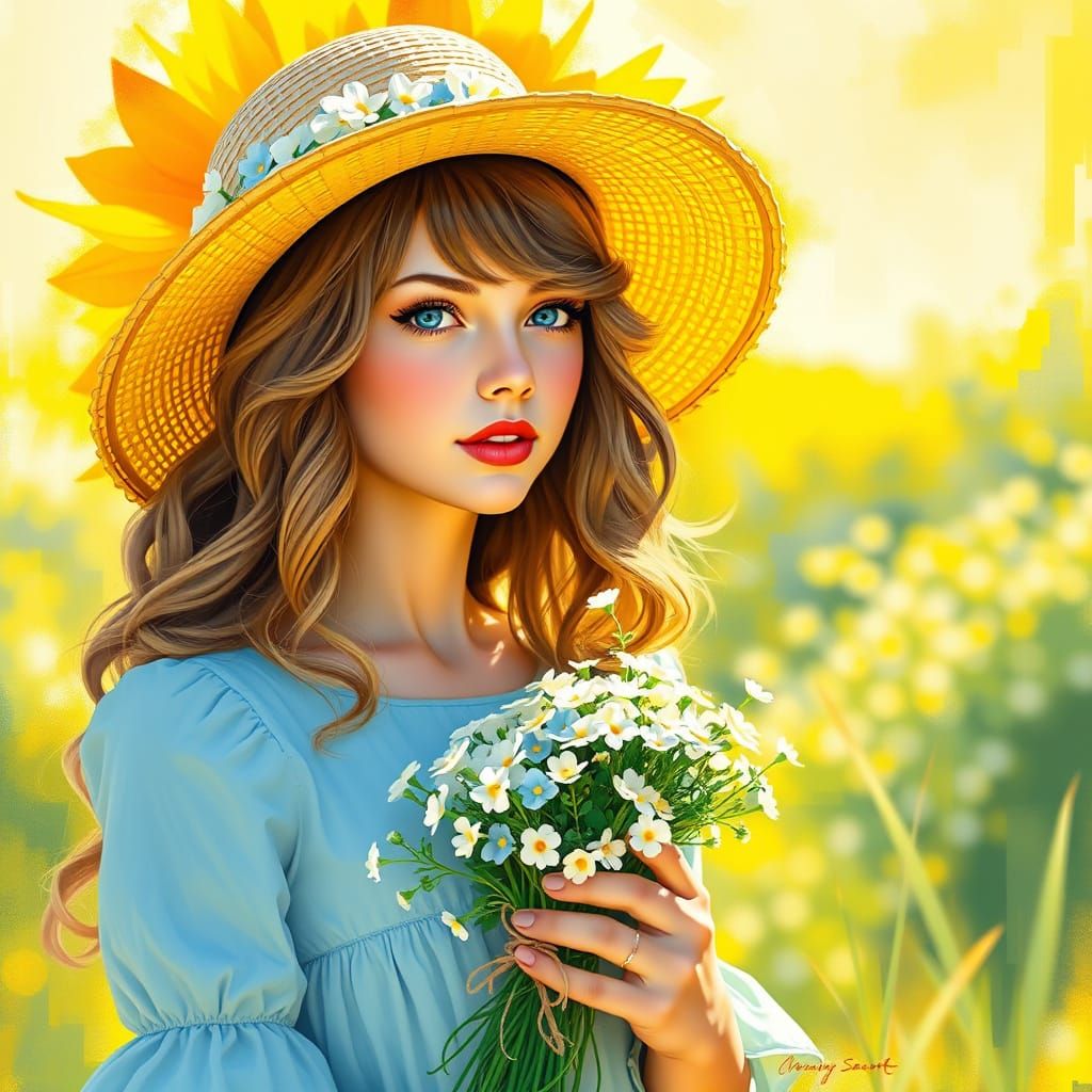 Taylor Swift in Summer Dress: Abstract Art Style