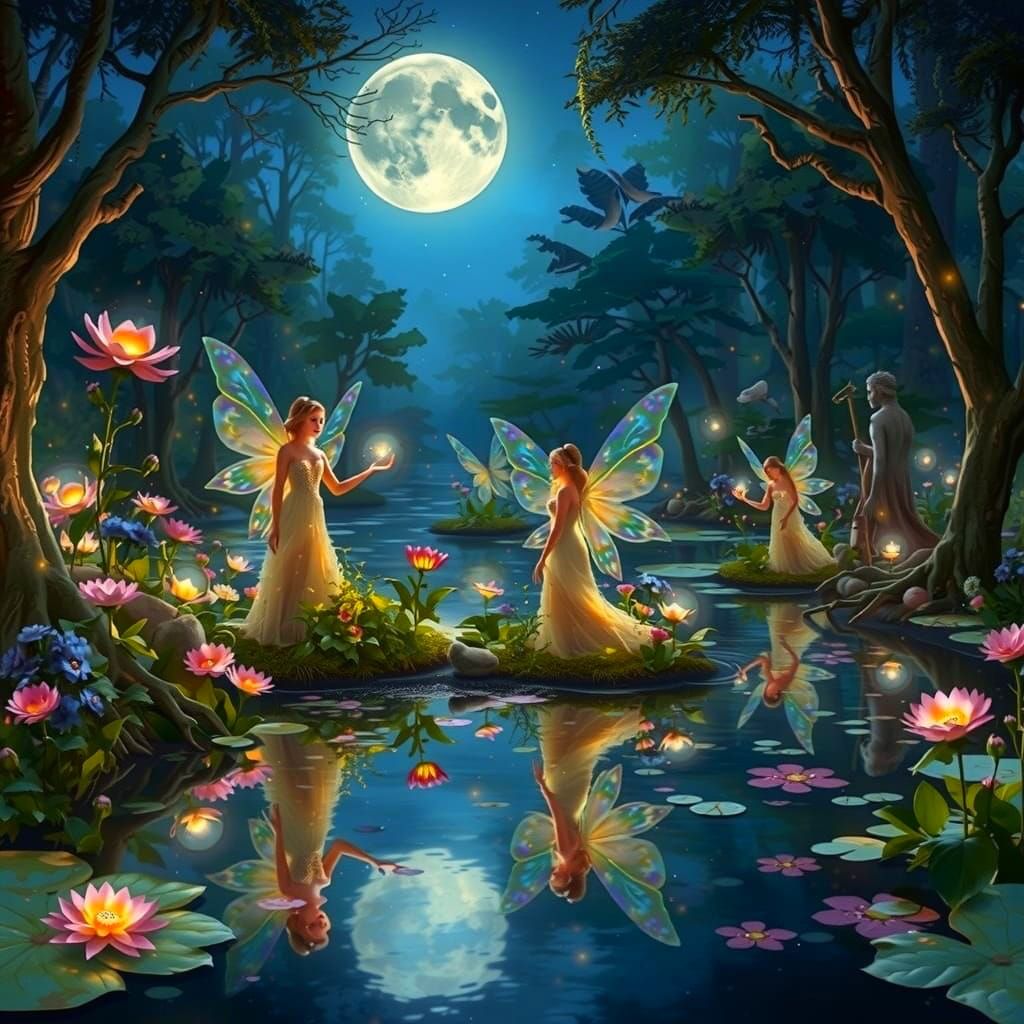 Moonlit Faeries Celebrate in Vibrant Glade