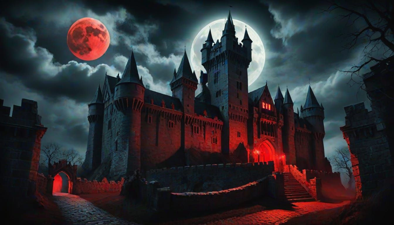 Countess Dracula's Castle Under a Blood Moon