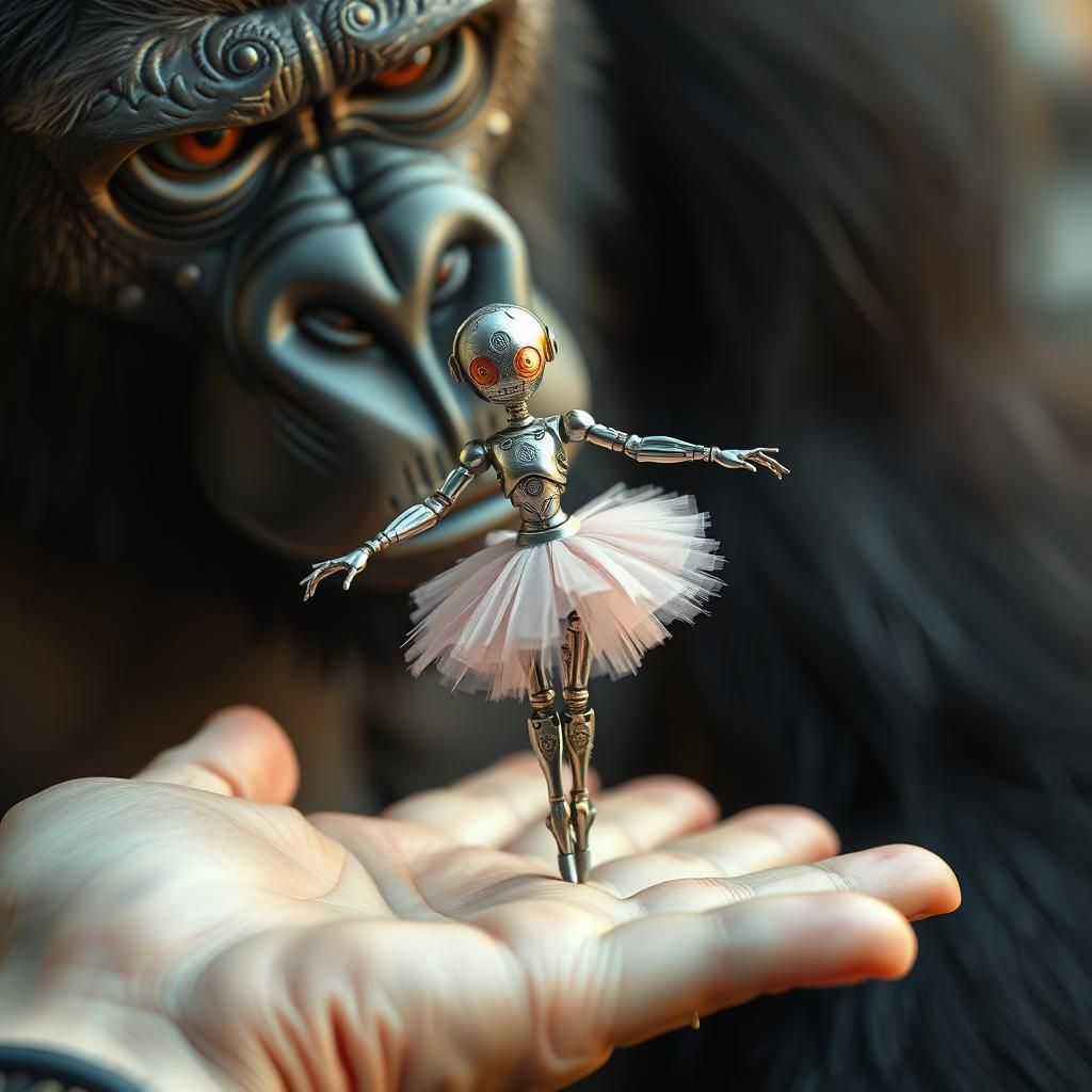 Robot Ballerina Dances on Gorilla's Hand
