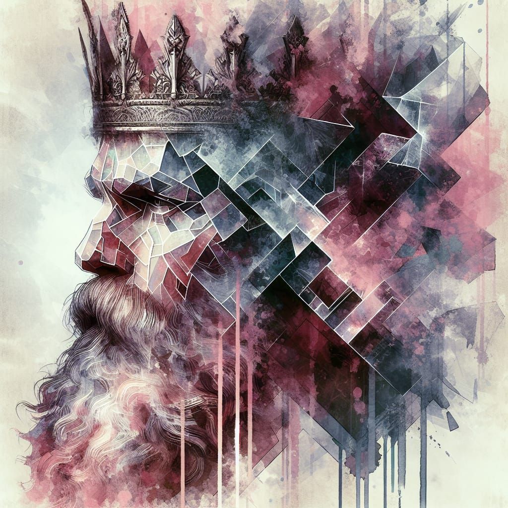 Fractured Warrior King in Romantic Watercolor Style