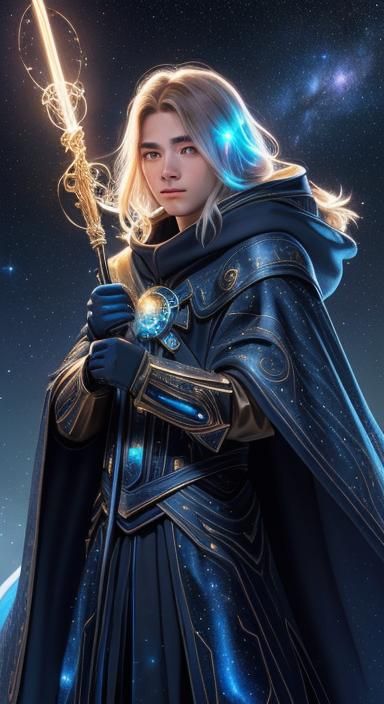 Teenage Space Mage Concept Art in Cosmic Sky