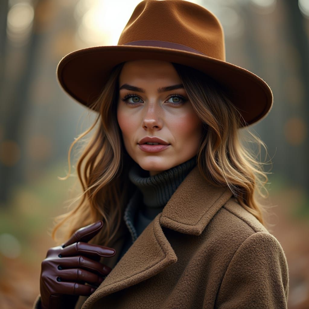 Autumn Fashion: Woman in Tweed, Suede, and Leather