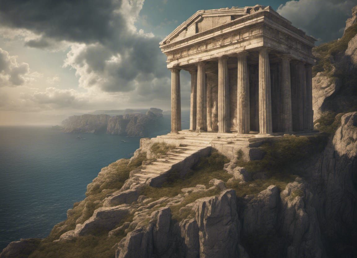 Cliffside Circular Greek Temple Digital Matte Painting
