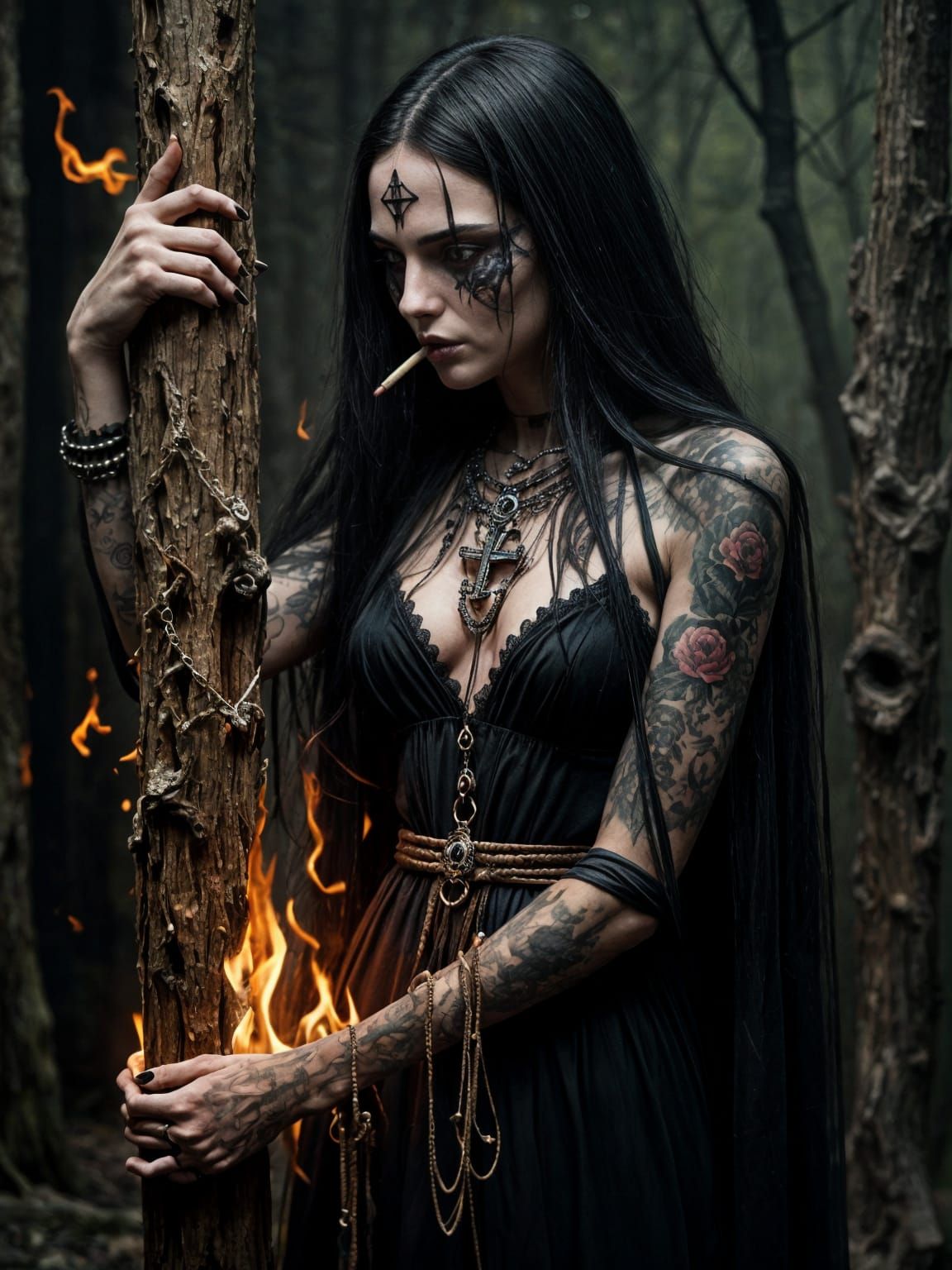Gothic Witch in Flames: Dark Beauty
