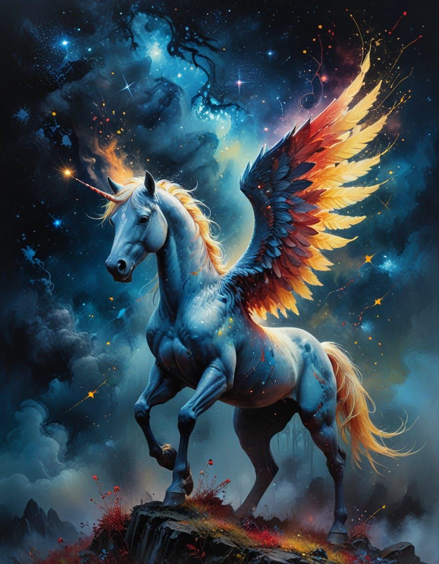 Enchanted Cosmic Pegacorn in Starry Night Sky