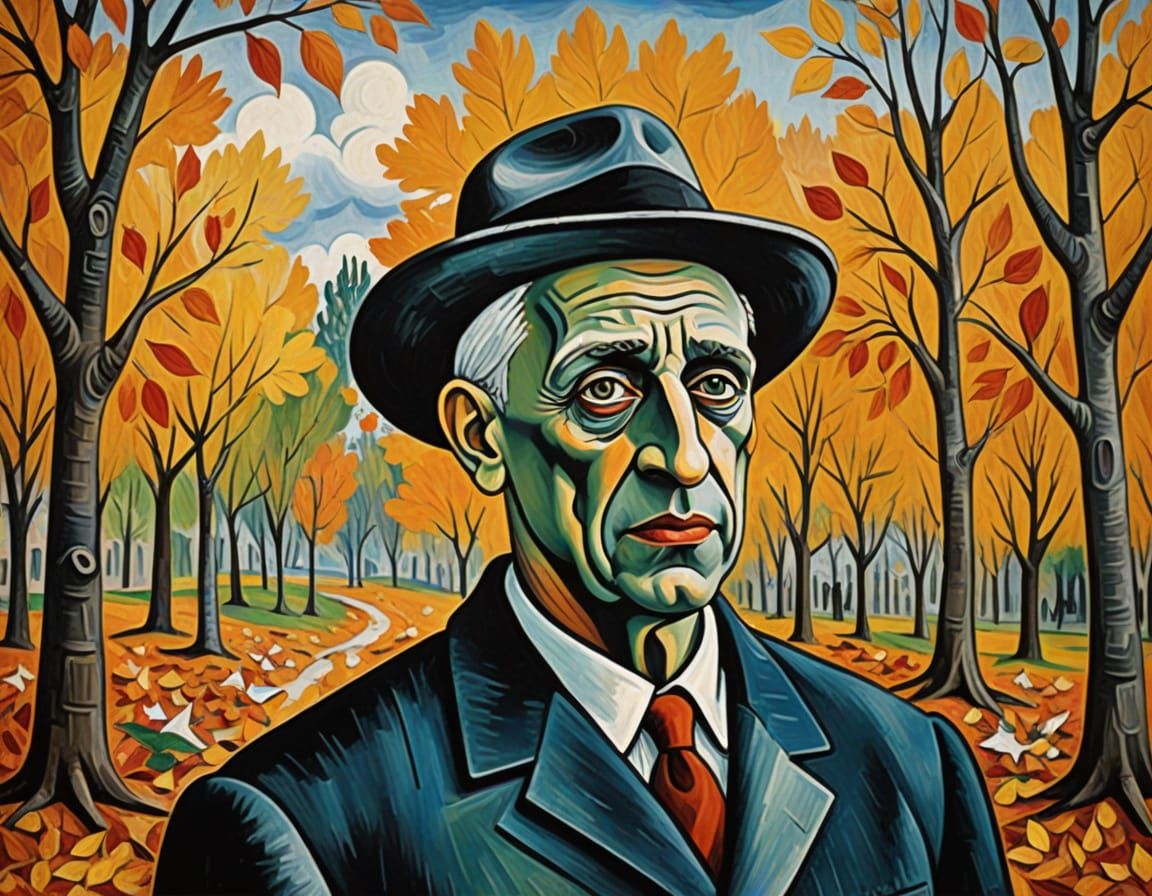 Absurd Autumn Landscape in Picasso Style
