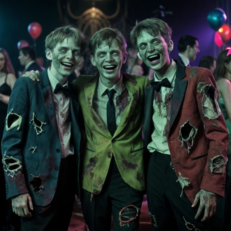 Zombie Prom King and Court Pose in Gothic Horror Style