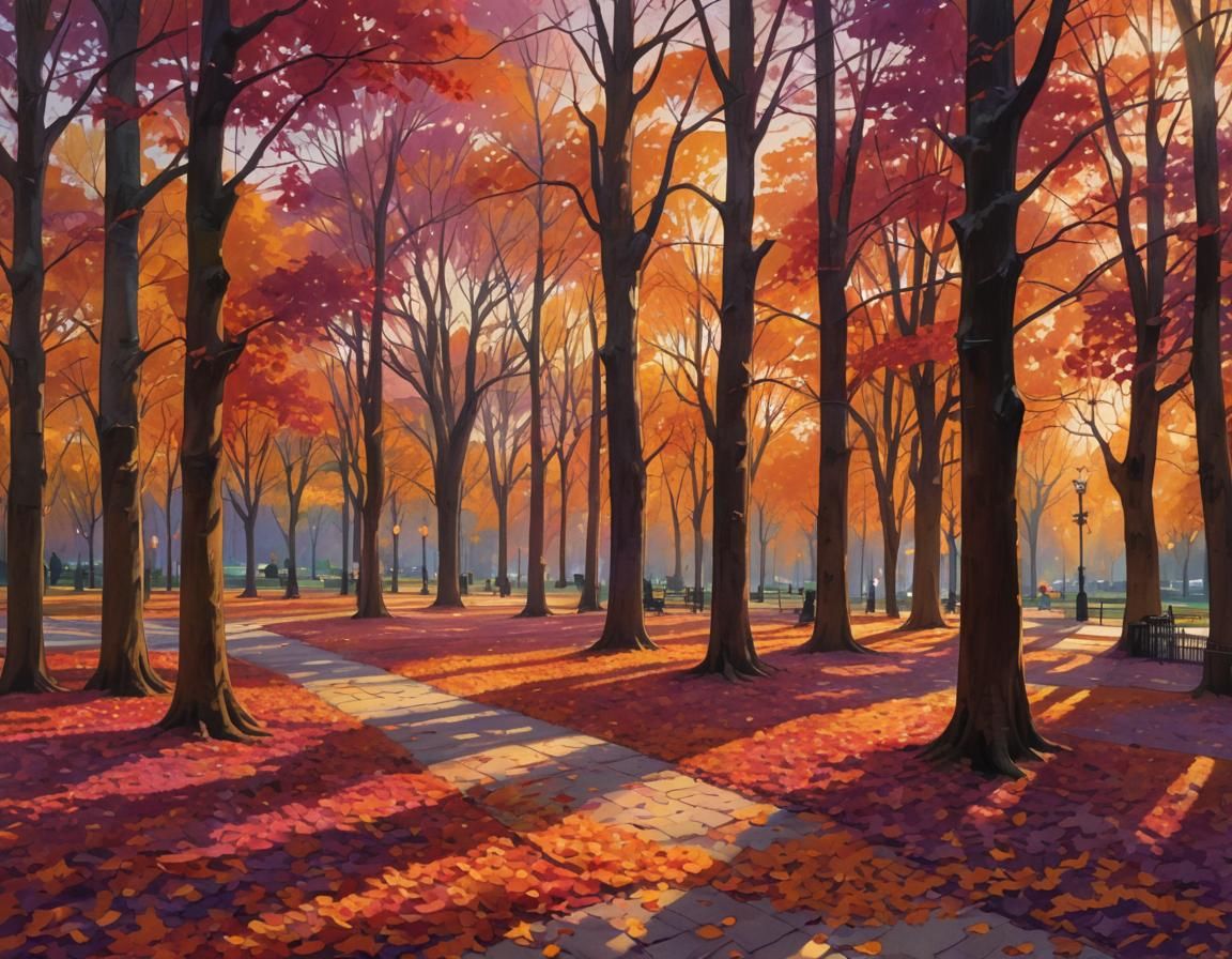 Vibrant Autumn Park at Sunset