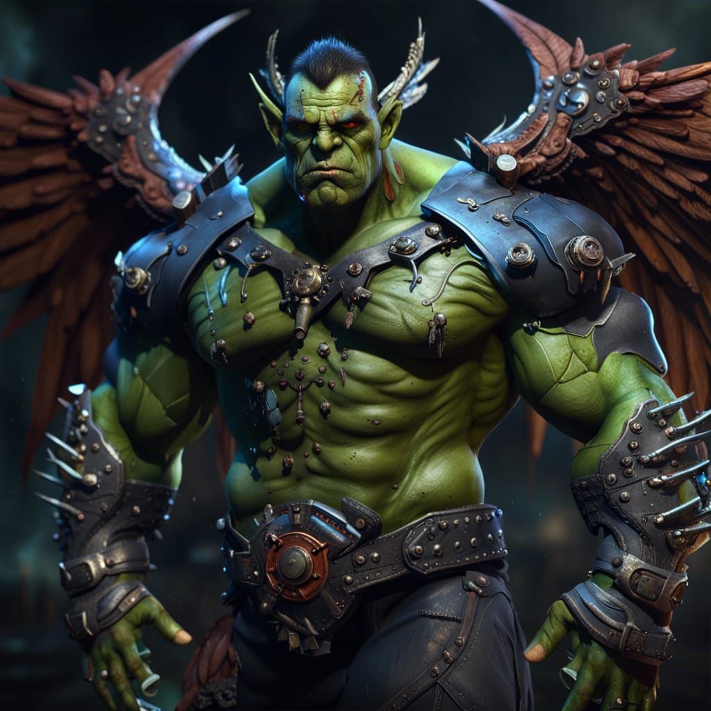 Mechanic Orc with Wounded Wings: Fantasy Art