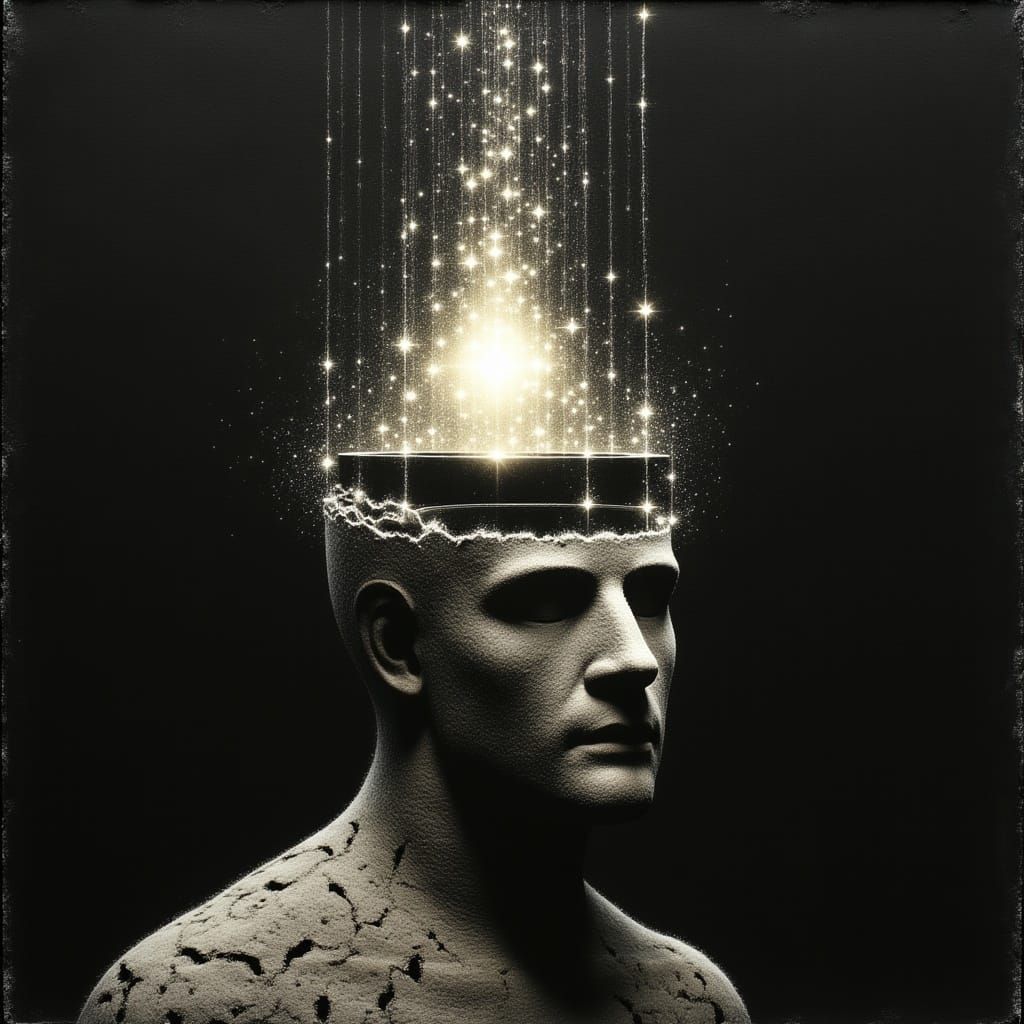 Hyper-Realistic Oil Painting of the Universe Inside a Head