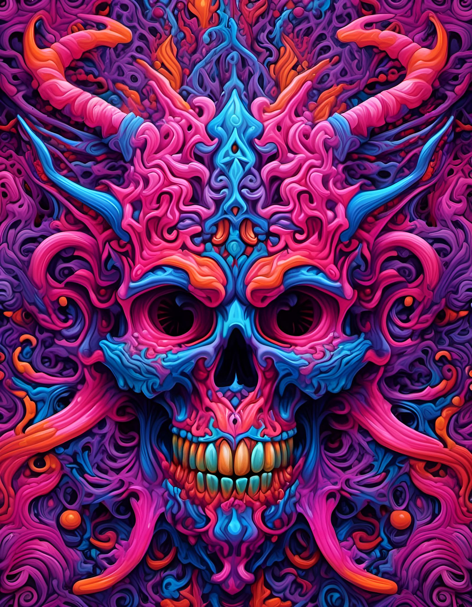 Fractal Demon Head in Hyperreal Neon Art