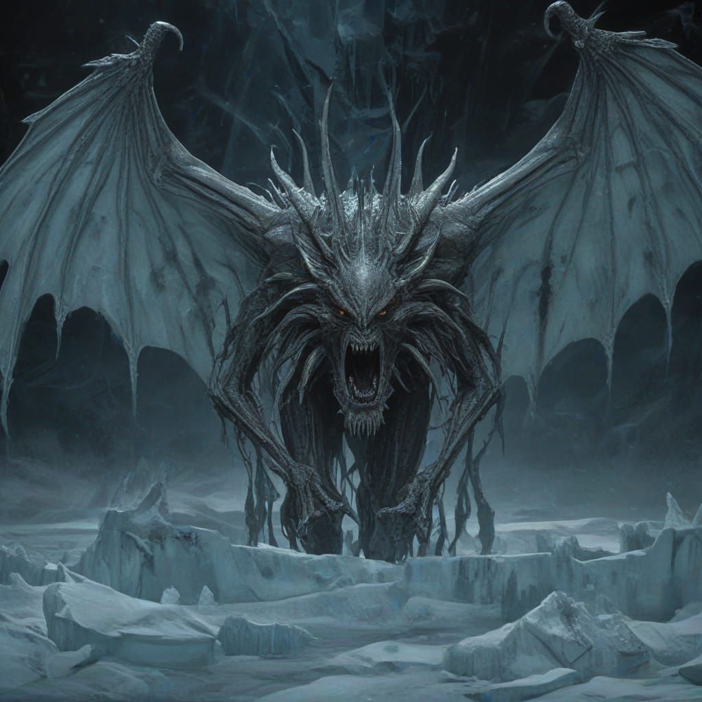 Ethereal Lucifer Dominates Glacial Expanse in Cyberpunk Aest...