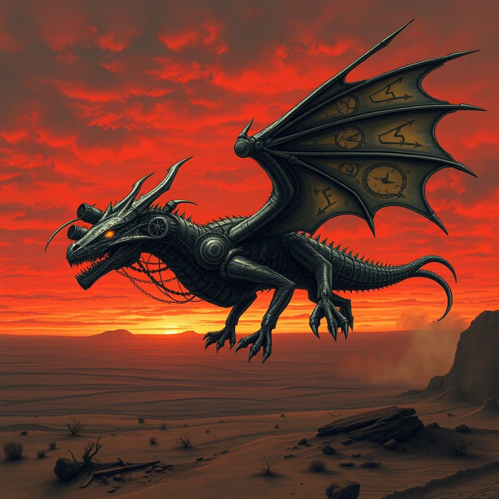 Clockwork Dragon Soaring in Steampunk Style
