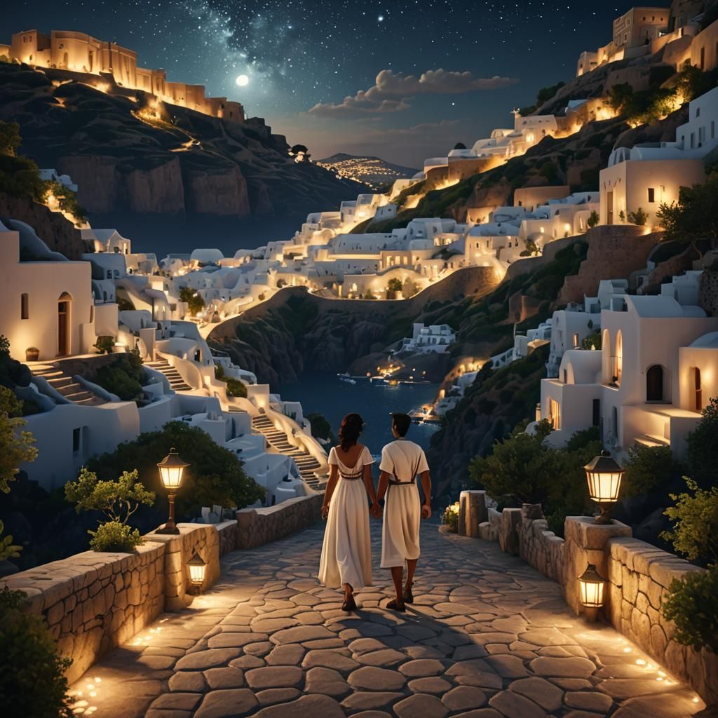 Santorini Love Under Starry Skies: 3D Game Cinematic
