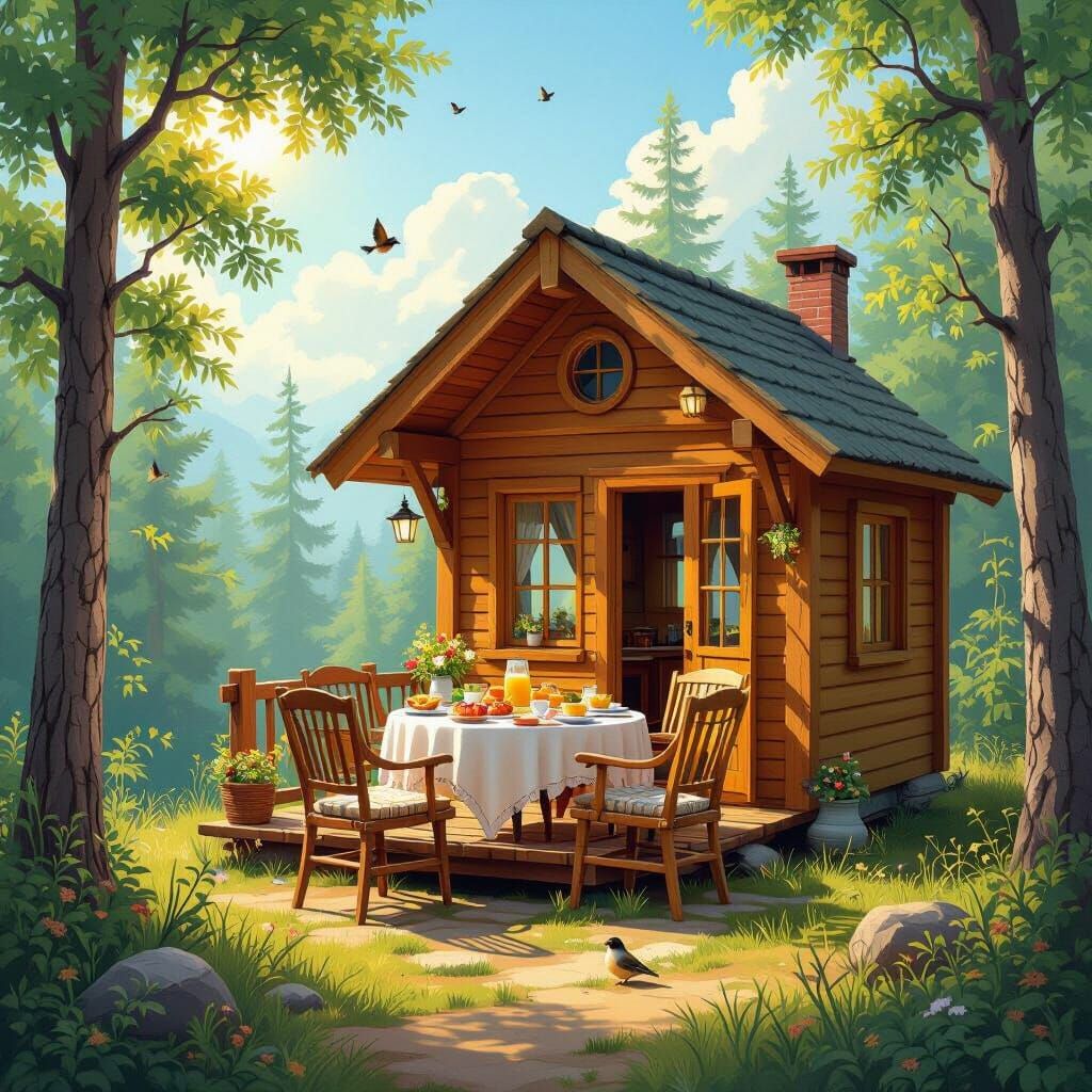 Charming Forest House Breakfast in Soft Colors